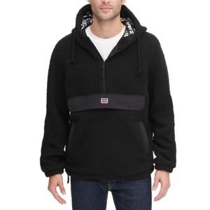 Levi's Men’s Black Faux Shearling Partial Zip Hoodie Size  XXL